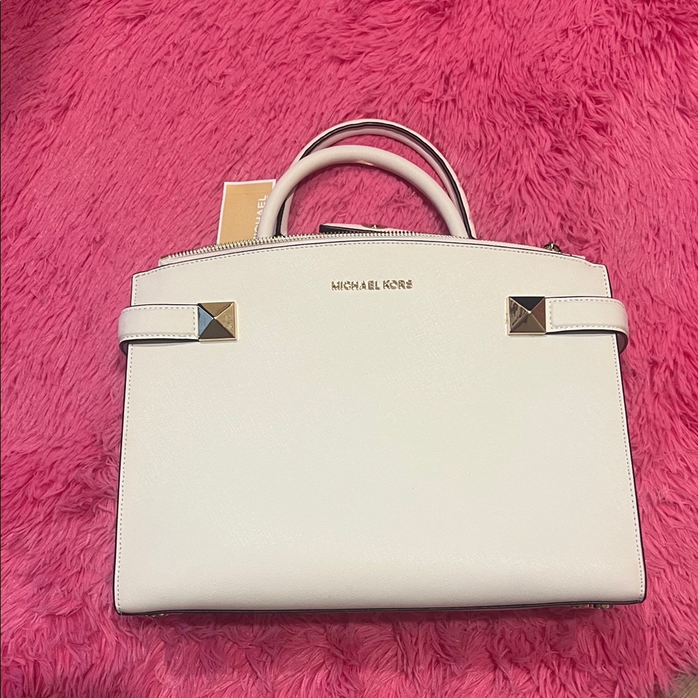 Michael Kors Cream Satchel with Gold Accents